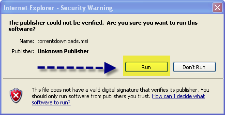 A Security Warning window will open. Click on "Run" in order to continue